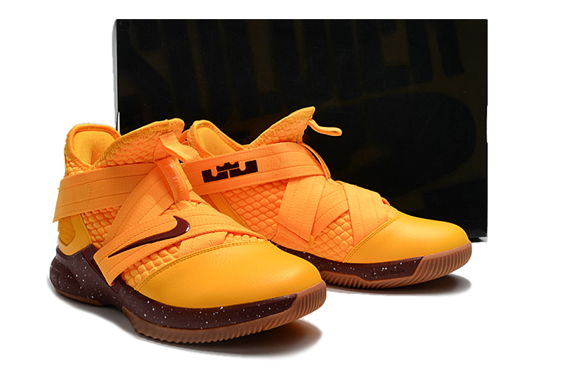 Men Nike Lebron James Soldier 12 Yellow Wine Red Shoes - Click Image to Close